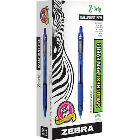 Zebra Pen Ballpoint Pen, Retractable, 1.0mm Med.Pt, Cl/Blue Ink PK ZEB22220